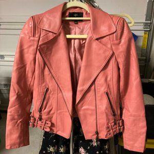 Lingluofang Faux Leather Moto Jacket in Blush Pink - Size Small